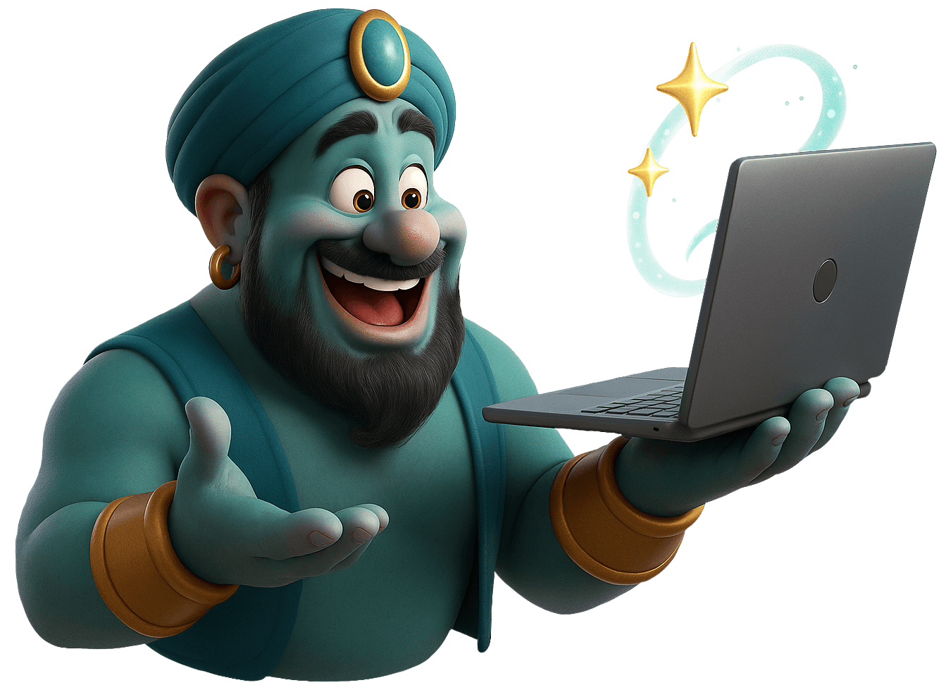 Majical man holding a laptop
